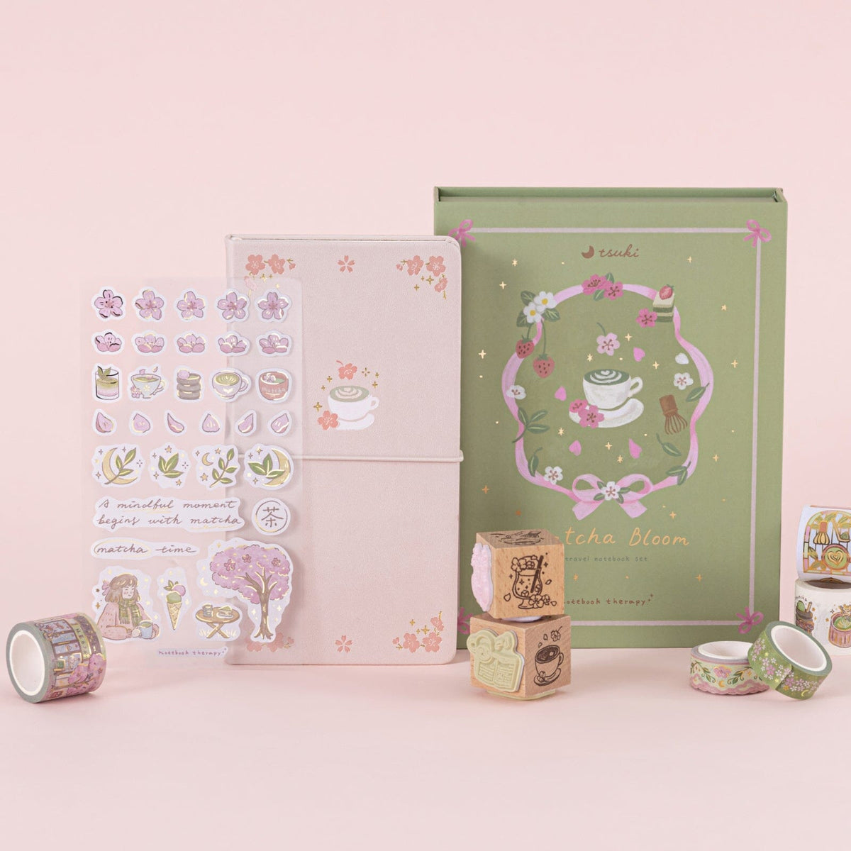 Tsuki ‘Matcha Bloom’ Travel Notebook Gift Set